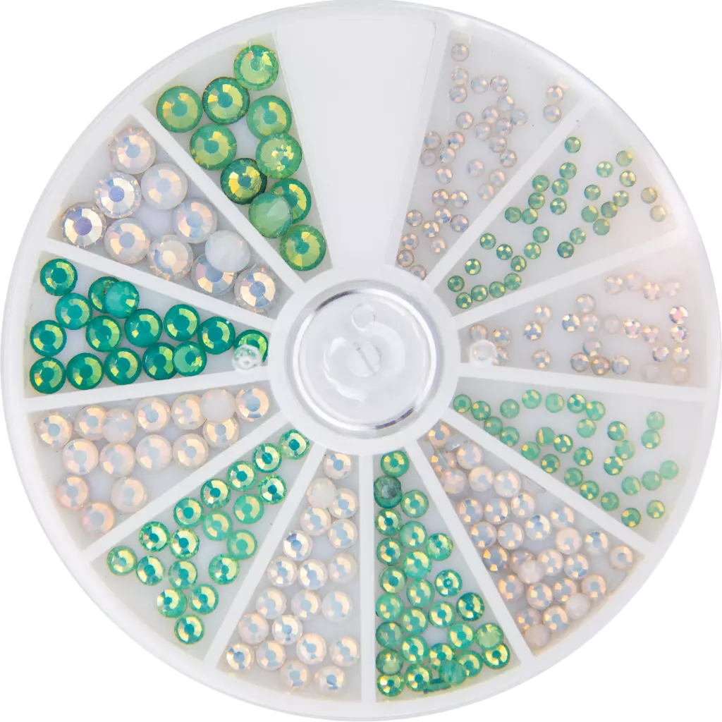 Magnetic Frosted Rhinestones White and Green 6 sizes 270pcs - My Beauty Boutique