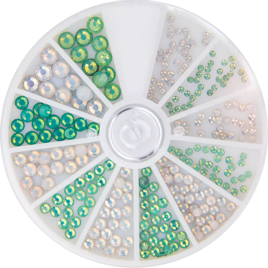 Magnetic Frosted Rhinestones White and Green 6 sizes 270pcs - My Beauty Boutique